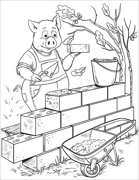 Penny Pig Builds a Brick House coloring page image
