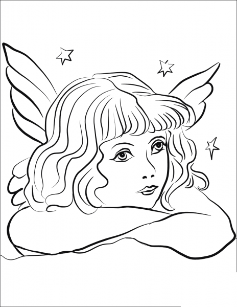 Pensive Angel coloring page image