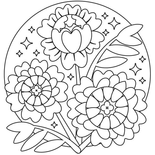 Peonies coloring page image