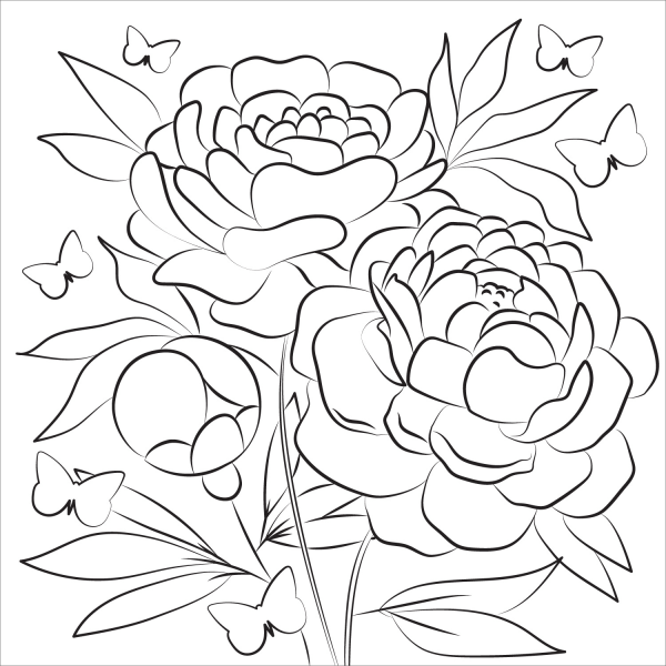 Peonies coloring page image