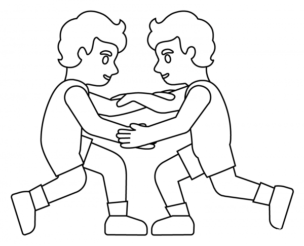 People Wrestling Emoji coloring page image