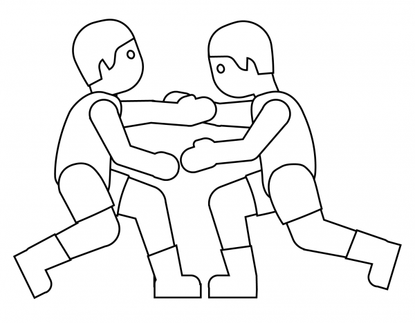 People Wrestling Emoji coloring page image