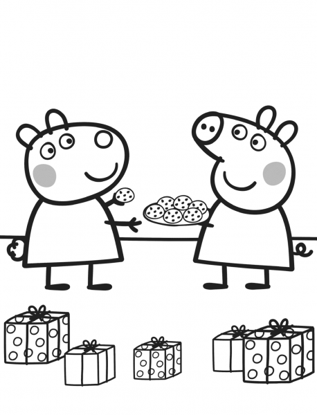 Peppa Gives Suzy Cookies coloring page image
