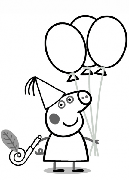 Peppa Pig with Ballons coloring page image