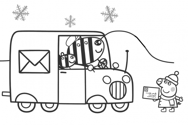 Peppa Waits for Zuzu and Zaza to Send a Xmas Card coloring page image