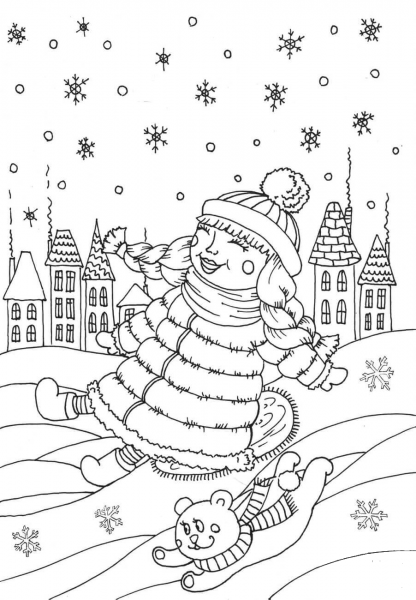 Peppy in January coloring page image