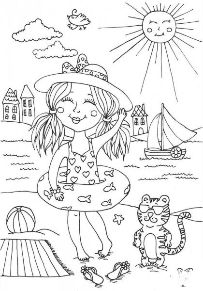 Peppy in July coloring page image