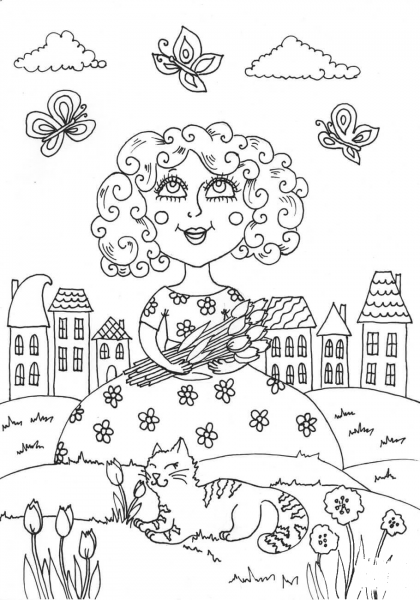 Peppy in May coloring page image