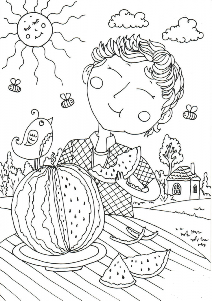 Peter Boy in August coloring page image