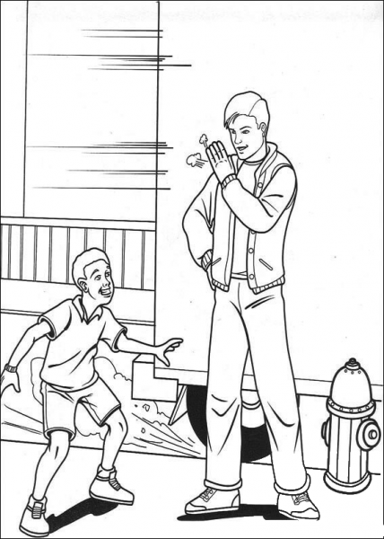 Peter Parker and a boy coloring page image