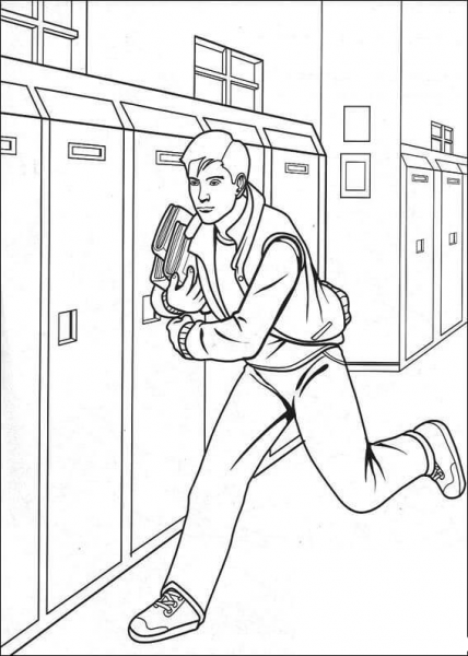 Peter Parker is running coloring page image