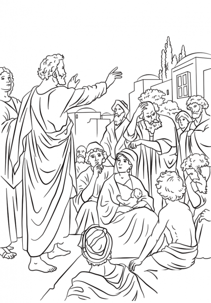 Peter Preaching at Pentecost coloring page image