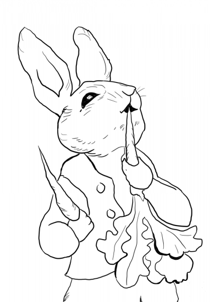 Peter Rabbit Eating Radishes coloring page image