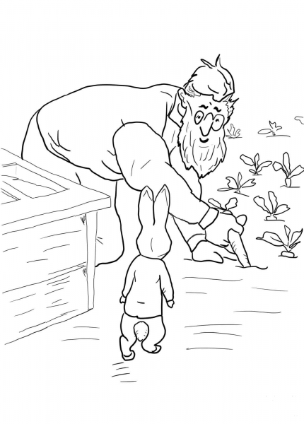 Peter Rabbit is Spotted by mr Mcgregor coloring page image