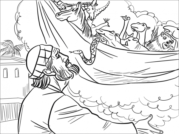 Peter’s Vision of a Sheet with Animals coloring page image