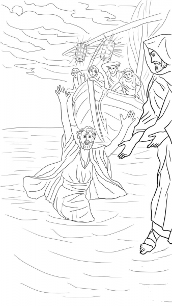 Peter Walks on the Water coloring page image