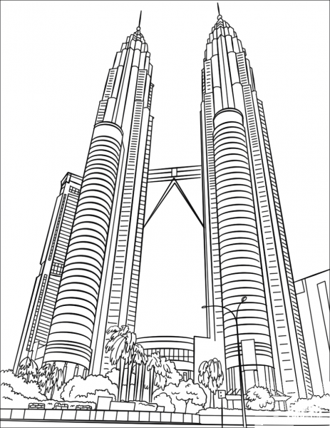Petronas Twin Towers coloring page image