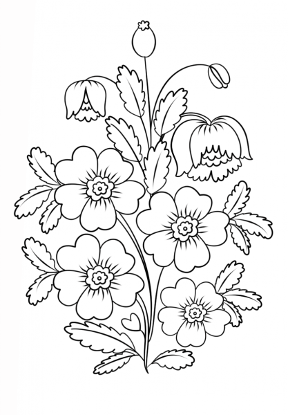 Petrykivka Painting Flowers coloring page image