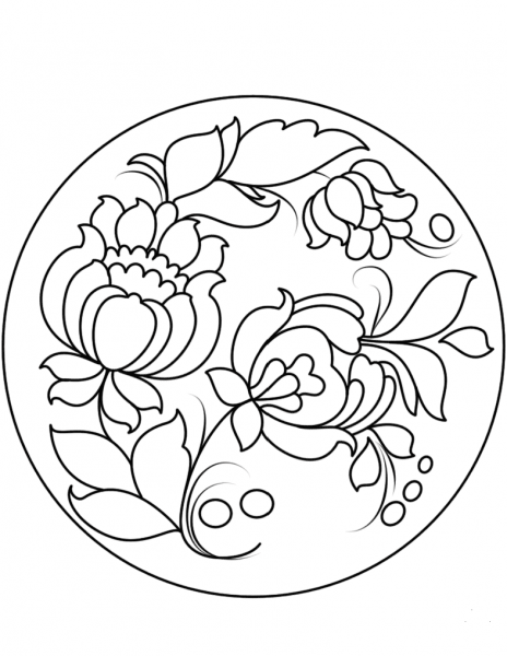 Petrykivka Painting Plate coloring page image