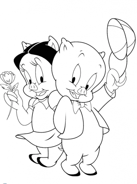 Petunia and Porky coloring page image