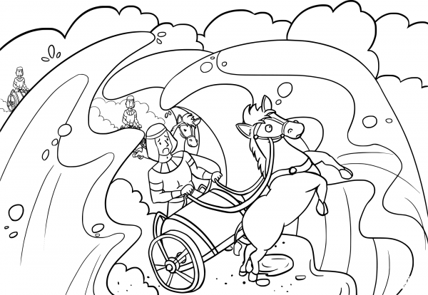 Pharaoh’s Army Swept into the Sea coloring page image