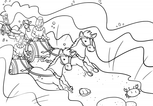 Pharaoh’s Chariots Followed Israelites into the Sea coloring page image