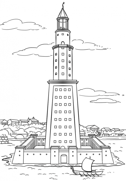 Pharos Lighthouse of Alexandria coloring page image