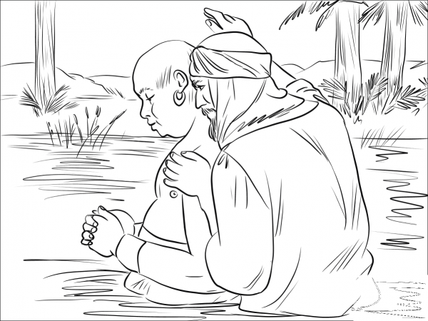 Philip Baptized the Ethiopian Eunuch coloring page image