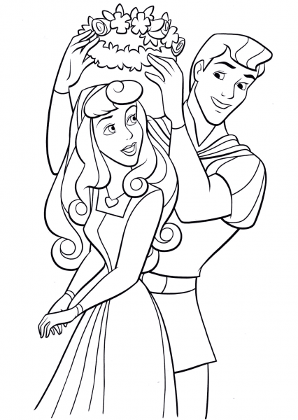 Phillip Wears a Wreath of Flowers on Aurora’s Head coloring page image