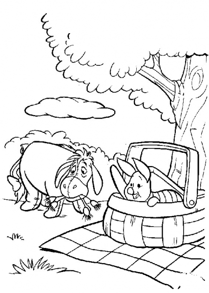 Picnic Of Eeyore And Piglet  coloring page image