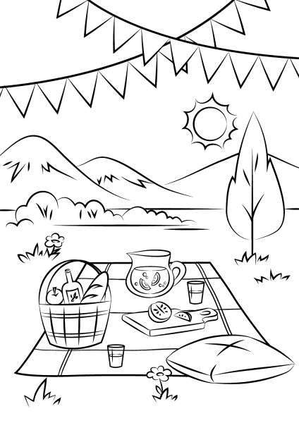 Picnic Scene coloring page image
