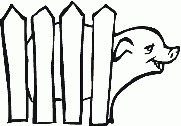 Pig Behind The Gate coloring page image