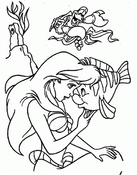 Ariel, Flounder and Sebastian  coloring page image