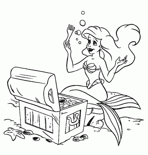 Ariel found a treasure  coloring page image