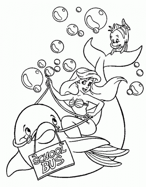 Ariel Riding Dolphin  coloring page image