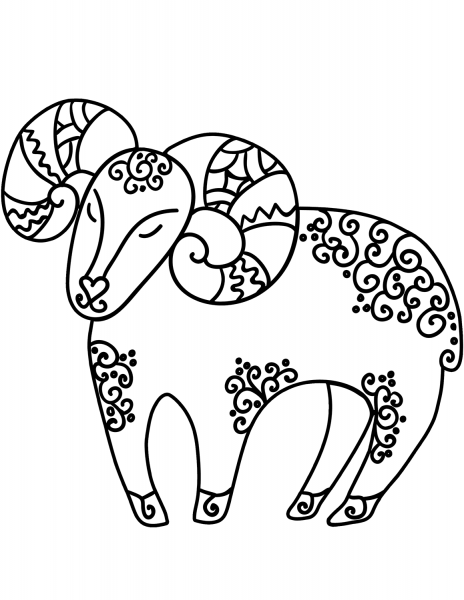 Aries zodiac sign coloring page image