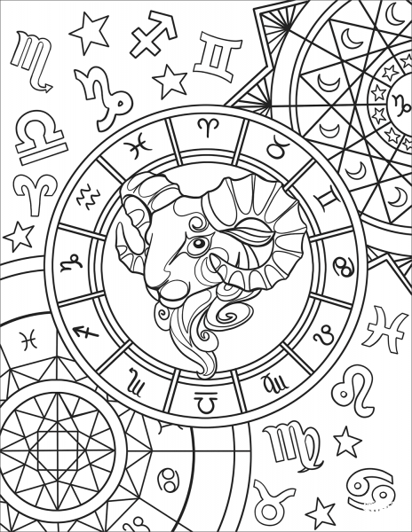 Aries Zodiac Sign coloring page image