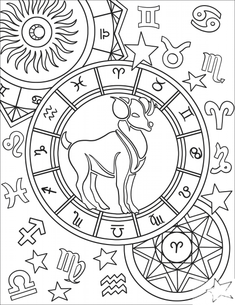 Aries Zodiac Sign coloring page image