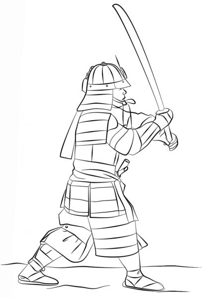 Armored Samurai with Sword coloring page image