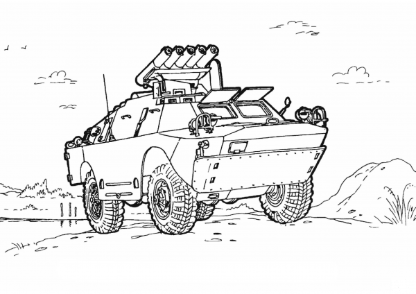Armoured Scout Car with Anti-tank Missiles coloring page image