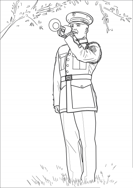 Army Trumpet Player coloring page image