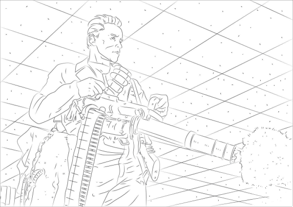 Arnold Schwarzenegger from Terminator 2 Movie coloring page image