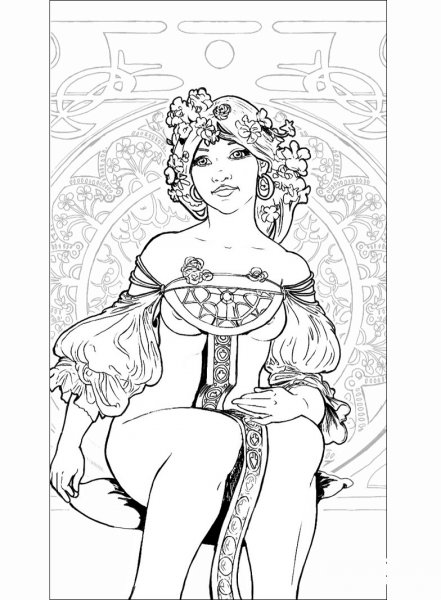 Art Nouveau Girl coloring page image