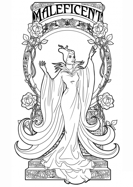Art Nouveau Maleficent coloring page image