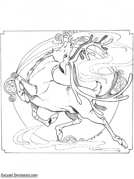 Art Nouveau Reindeer coloring page image