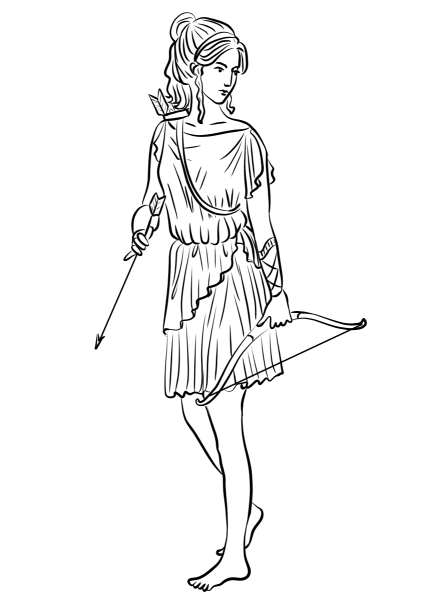 Artemis or Diana coloring page image