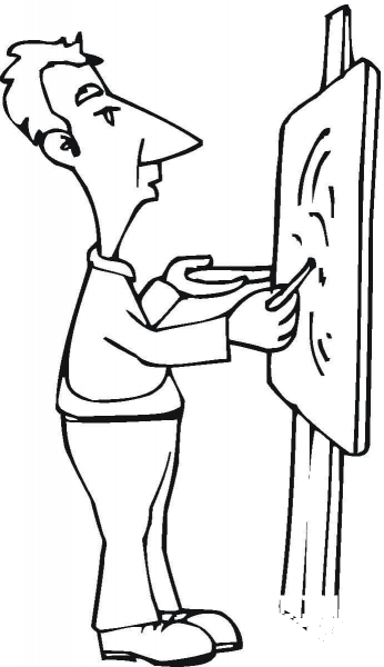 Artist Is Working On Painting  coloring page image
