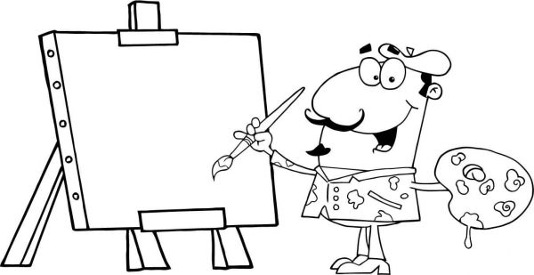 Artist Painter Paint on a Canvas coloring page image