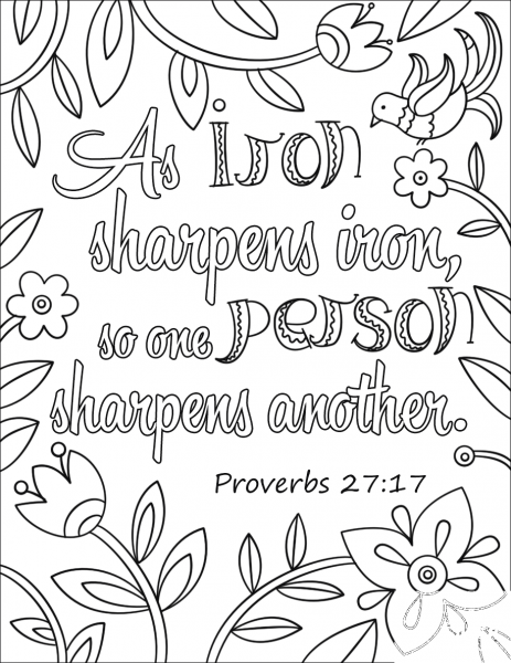 As Iron Sharpens Iron, So One Person Sharpens Another coloring page image