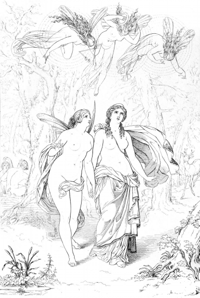 Asia and Panthea  – Shelley, Prometheus Unbound, Act II, Scene 1 coloring page image